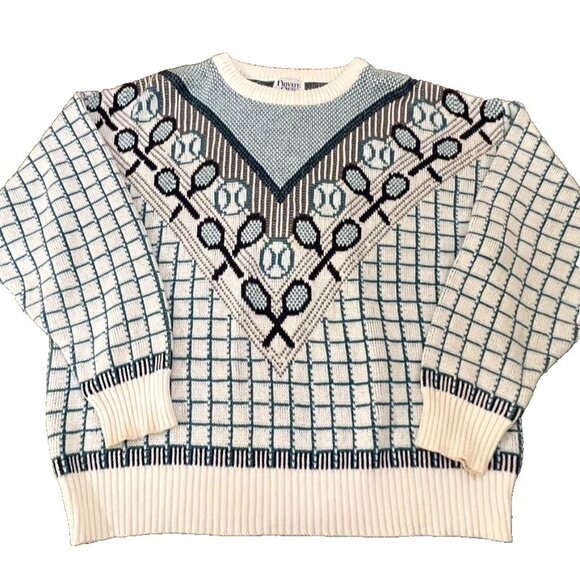 Private Club Mens Vtg Tennis Sweater Chunky Knit XL Pullover 90s Hipster Preppy - Picture 5 of 8